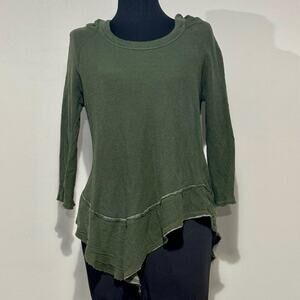 ABLE Cotton Hoodie Sweatshirt Size‎ Large Green Distressed Raw Hem Lagenlook